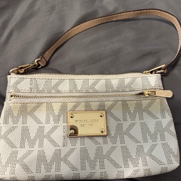 Michael Kors Cream and Brown Logo Wristlet - Picture 1 of 2